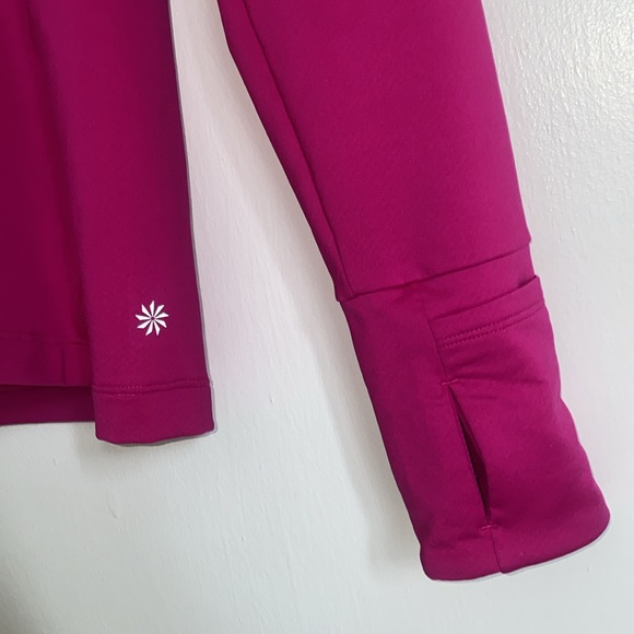 Athleta FUCHSIA PINK 1/4 Zip Up Long Thumb Hole Sleeve High Neck Top small s - Picture 4 of 13